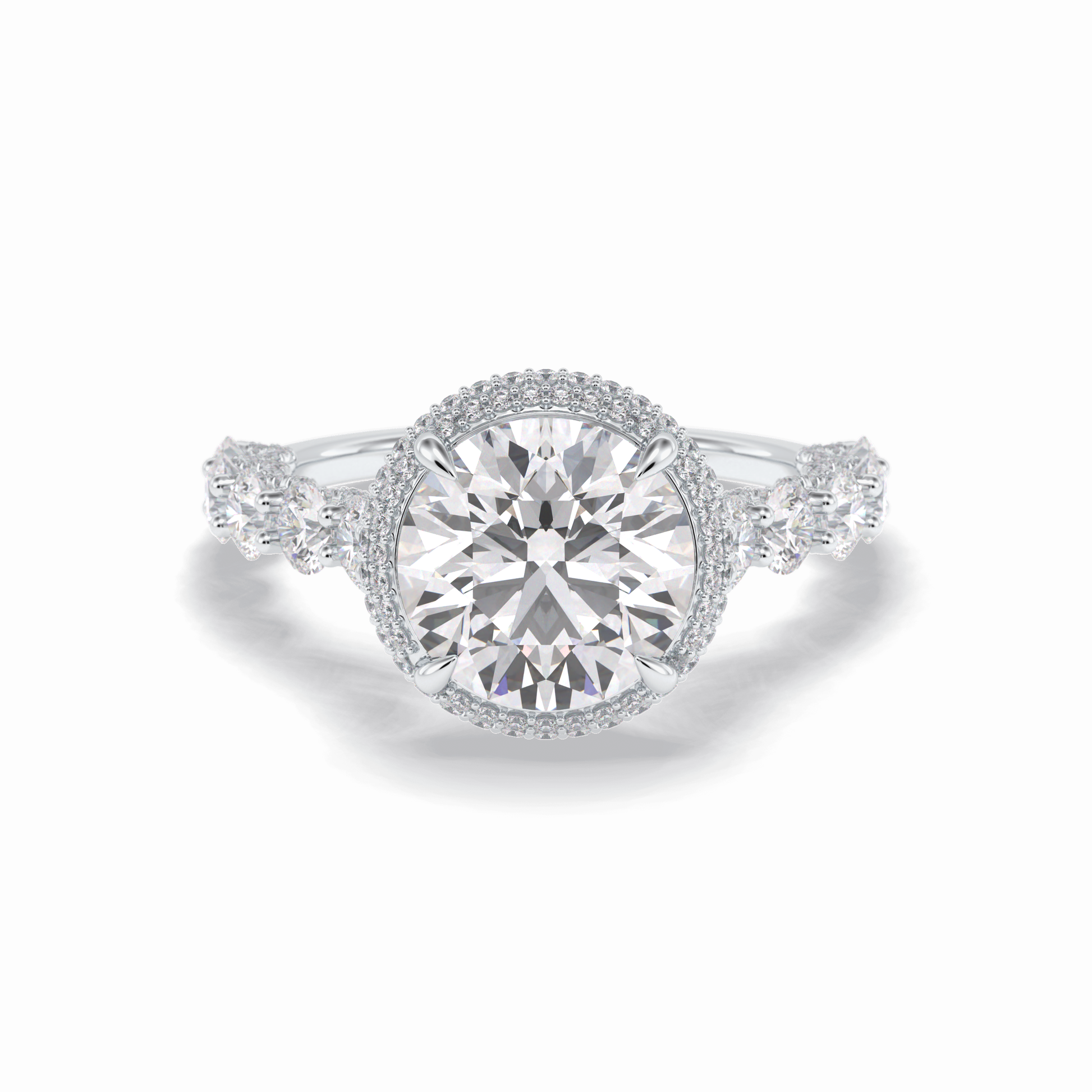 Round Double Halo & Pave Lab Grown Diamond Engagement Ring