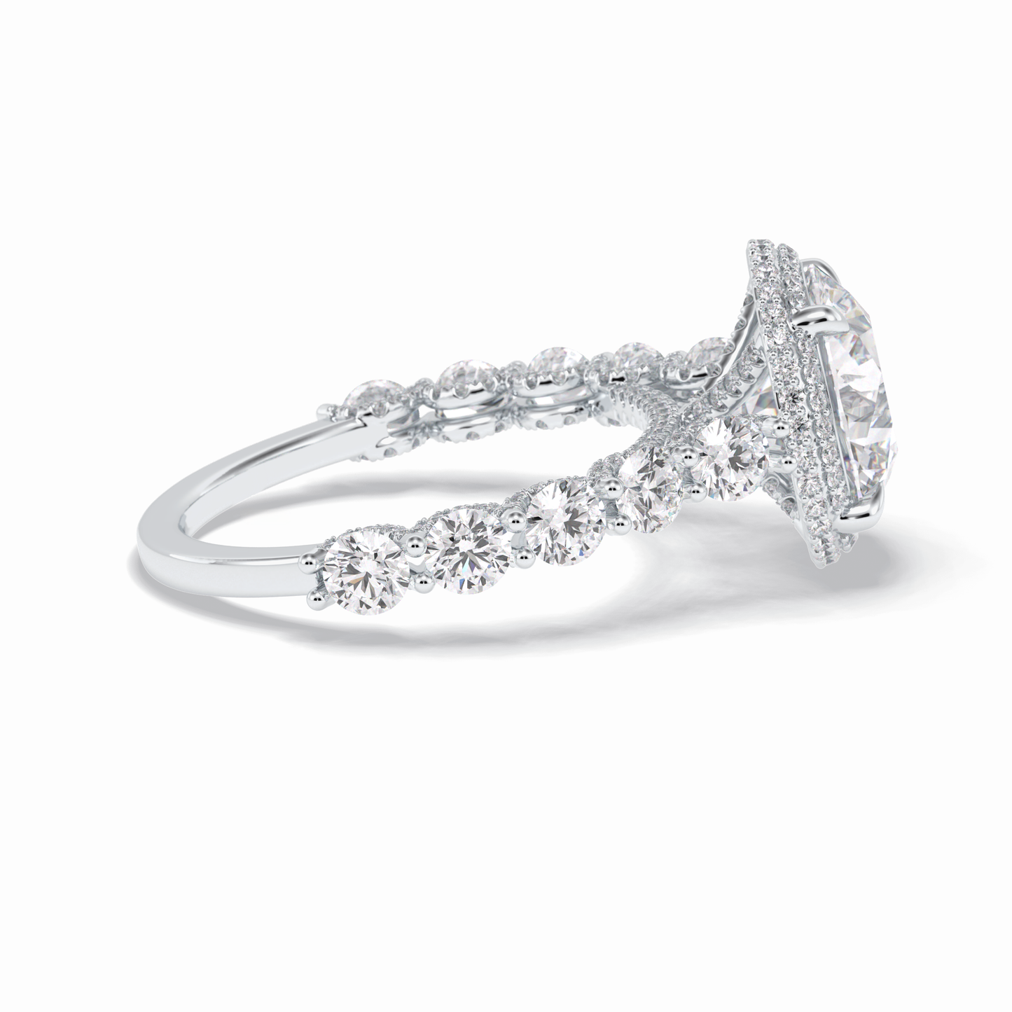 Round Double Halo & Pave Lab Grown Diamond Engagement Ring