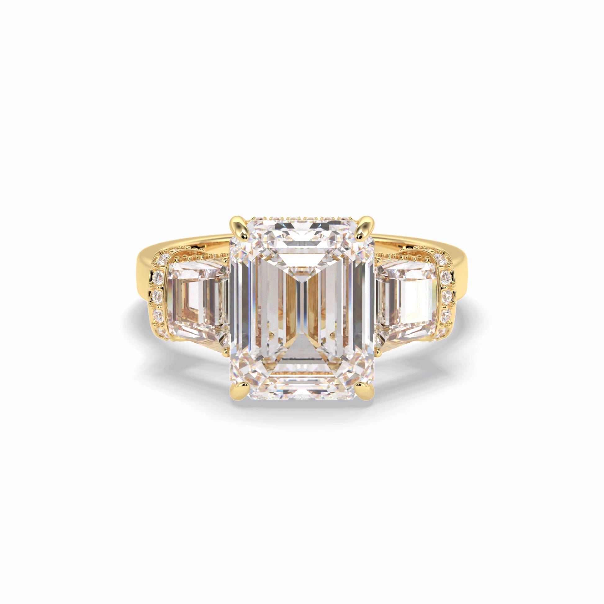 Emerald Three Stone Lab Grown Diamond Engagement Ring