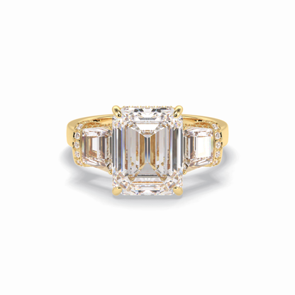 Emerald Three Stone Lab Grown Diamond Engagement Ring