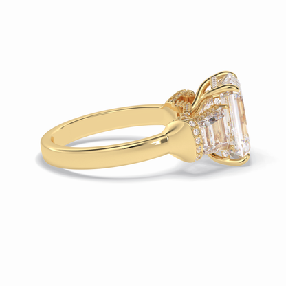 Emerald Three Stone Lab Grown Diamond Engagement Ring