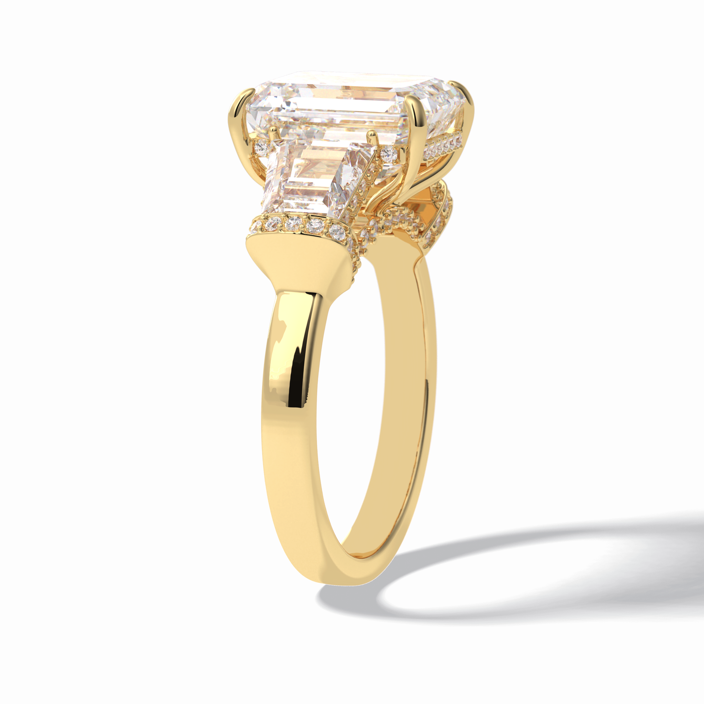 Emerald Three Stone Lab Grown Diamond Engagement Ring