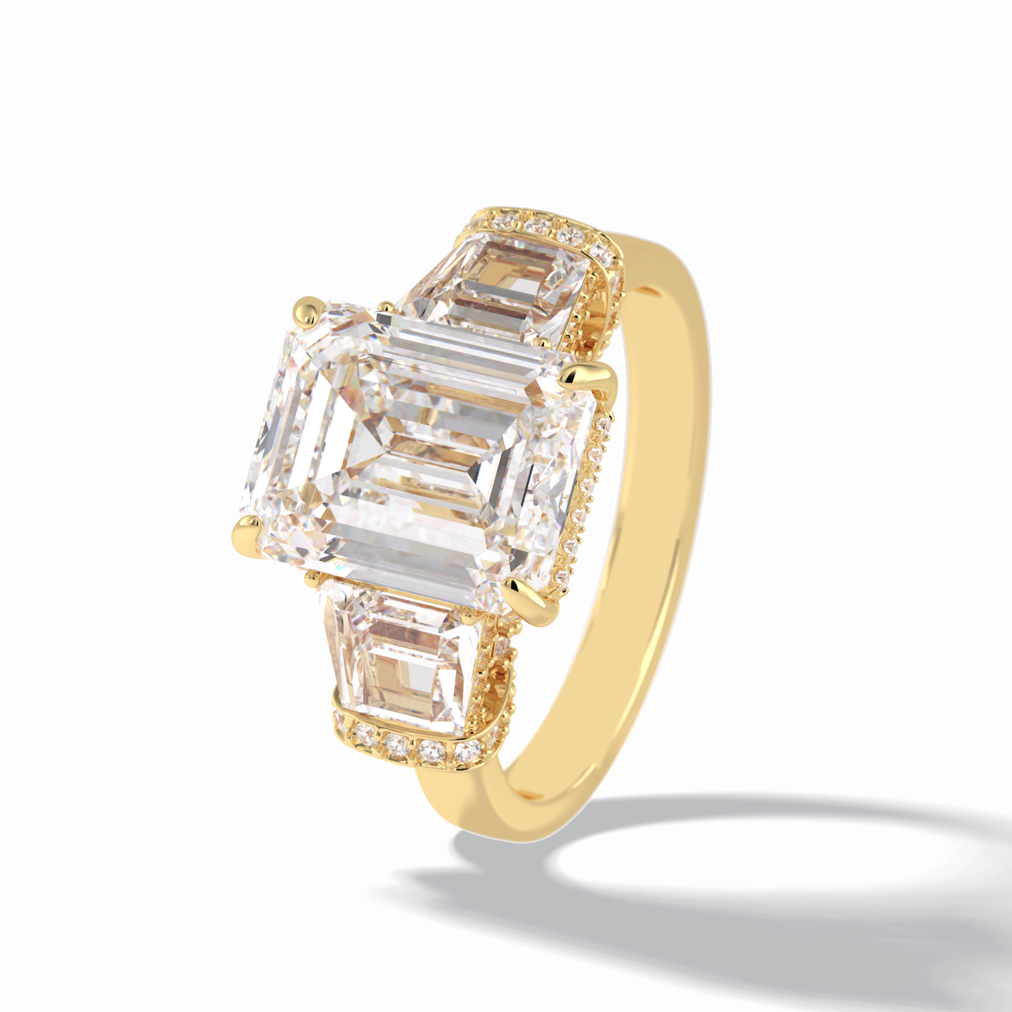 Emerald Three Stone Lab Grown Diamond Engagement Ring