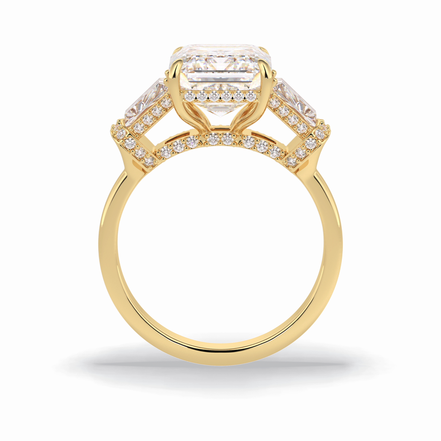 Emerald Three Stone Lab Grown Diamond Engagement Ring
