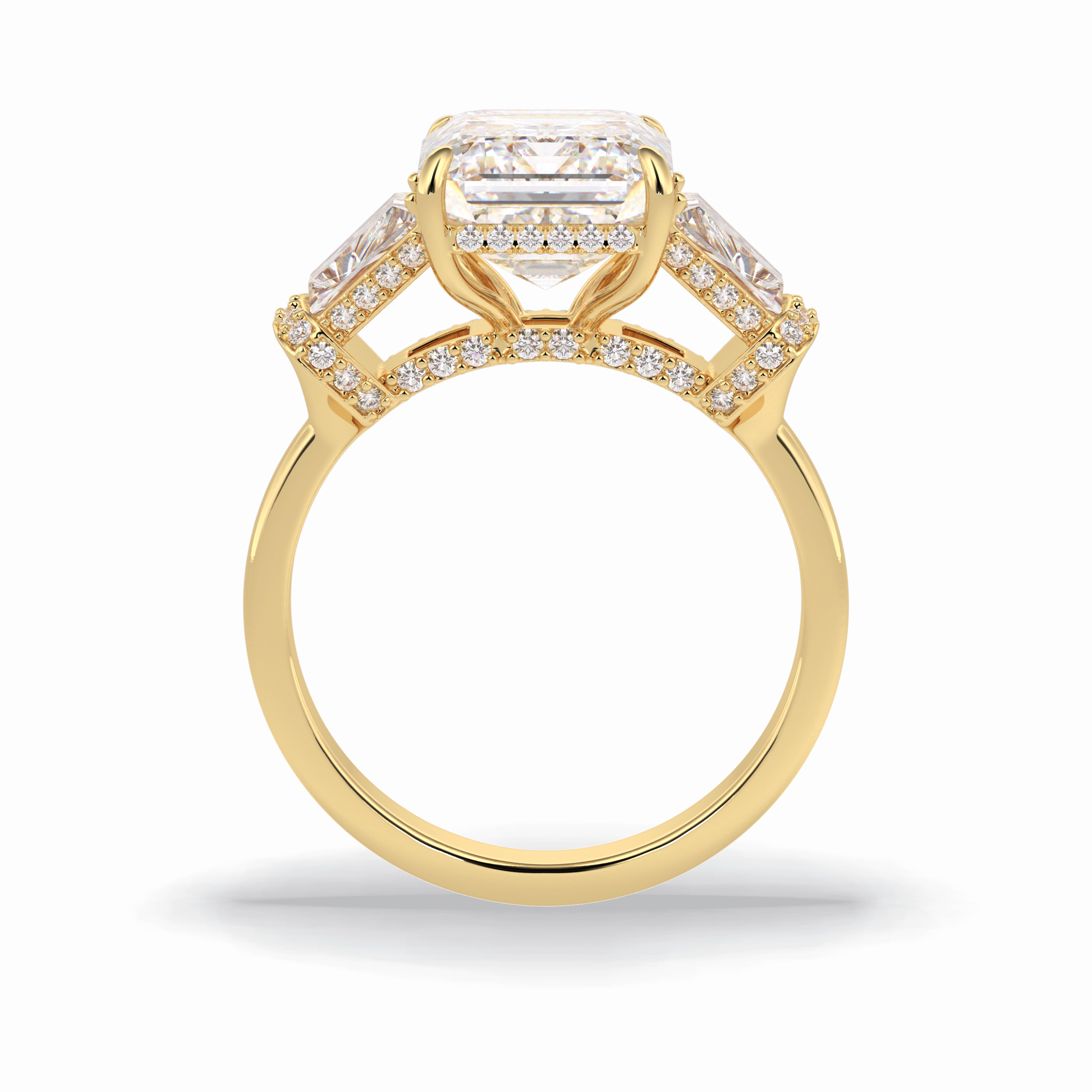 Emerald Three Stone Lab Grown Diamond Engagement Ring