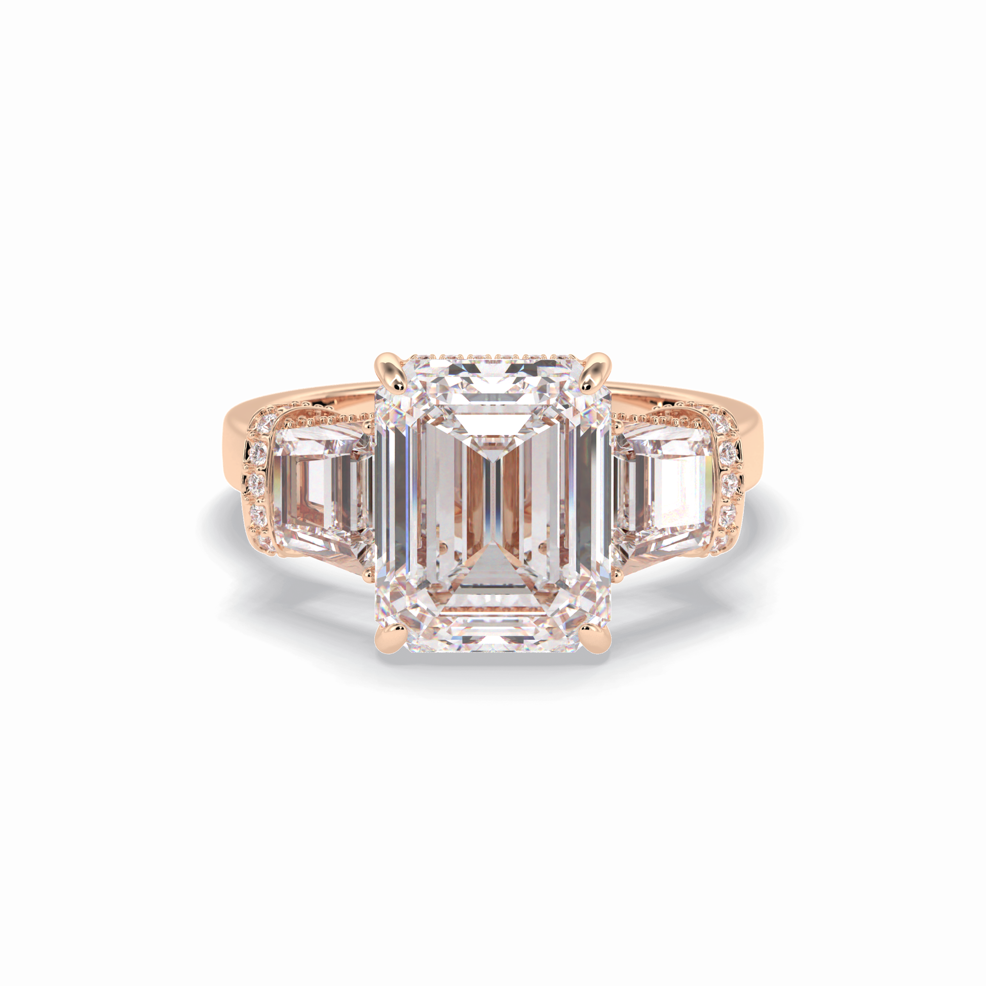 Emerald Three Stone Lab Grown Diamond Engagement Ring