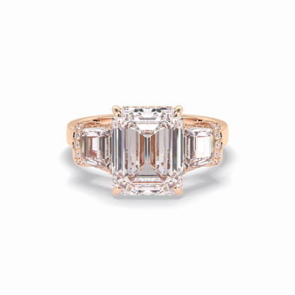 Emerald Three Stone Lab Grown Diamond Engagement Ring