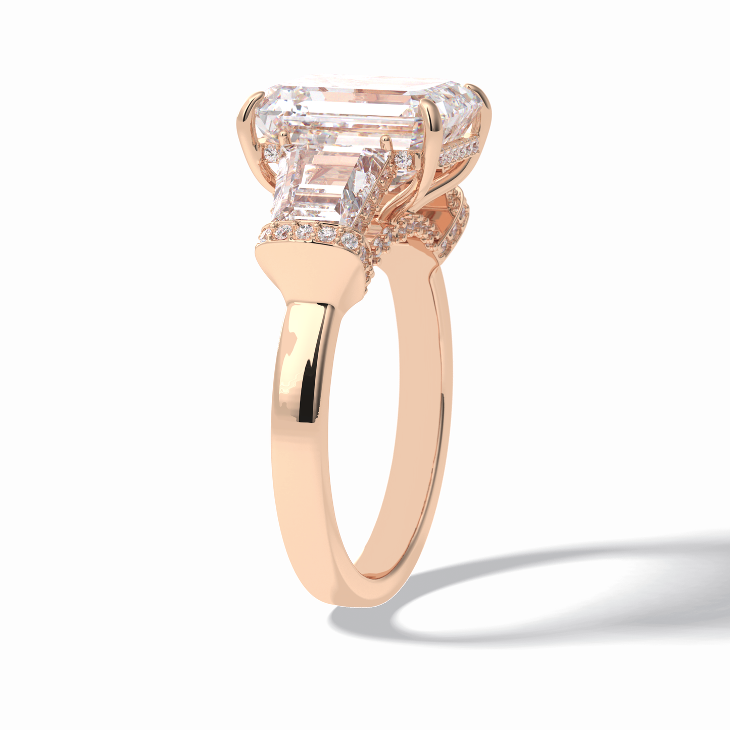 Emerald Three Stone Lab Grown Diamond Engagement Ring