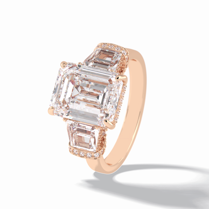 Emerald Three Stone Lab Grown Diamond Engagement Ring