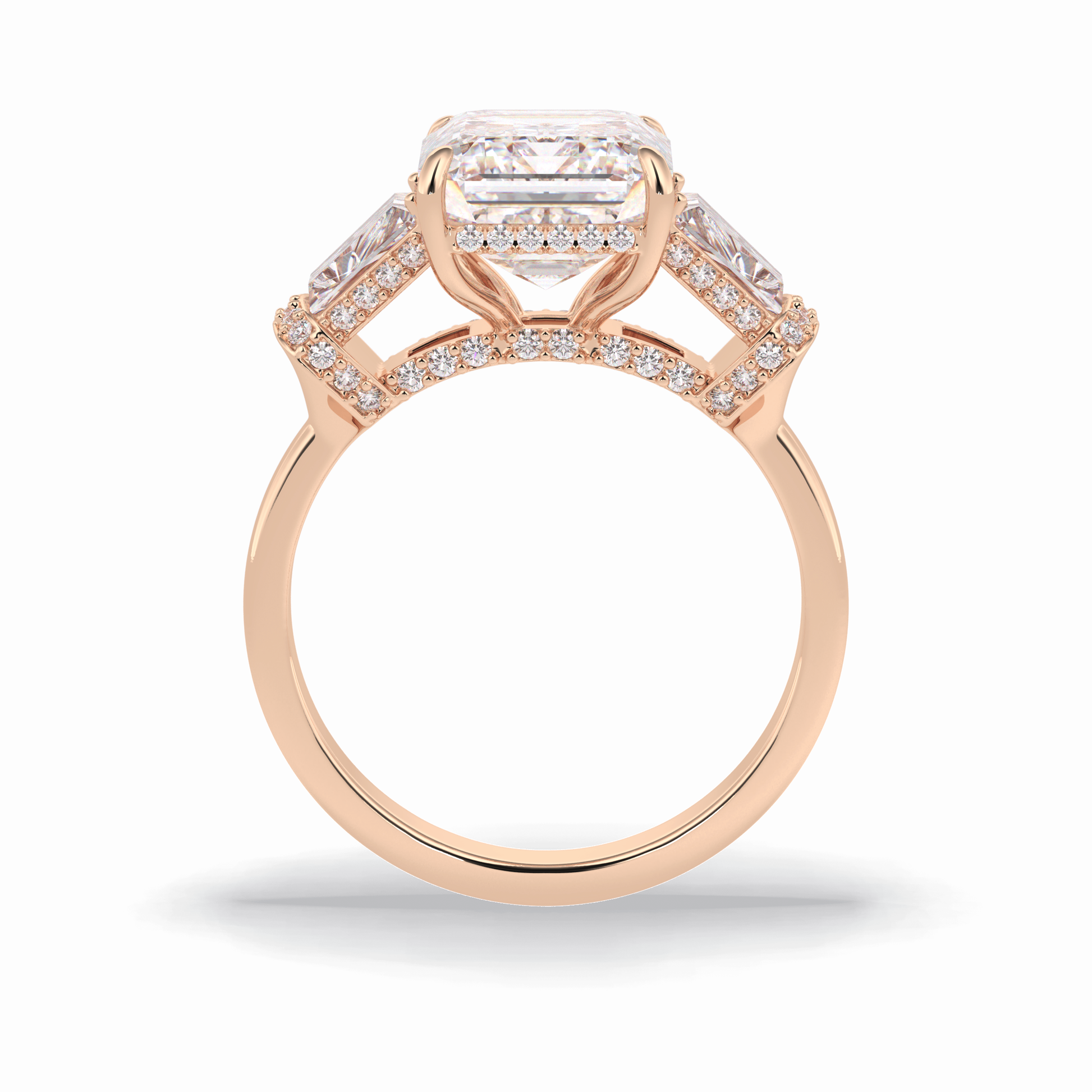 Emerald Three Stone Lab Grown Diamond Engagement Ring