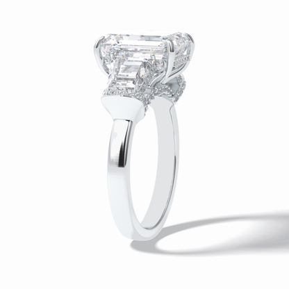 Emerald Three Stone Lab Grown Diamond Engagement Ring
