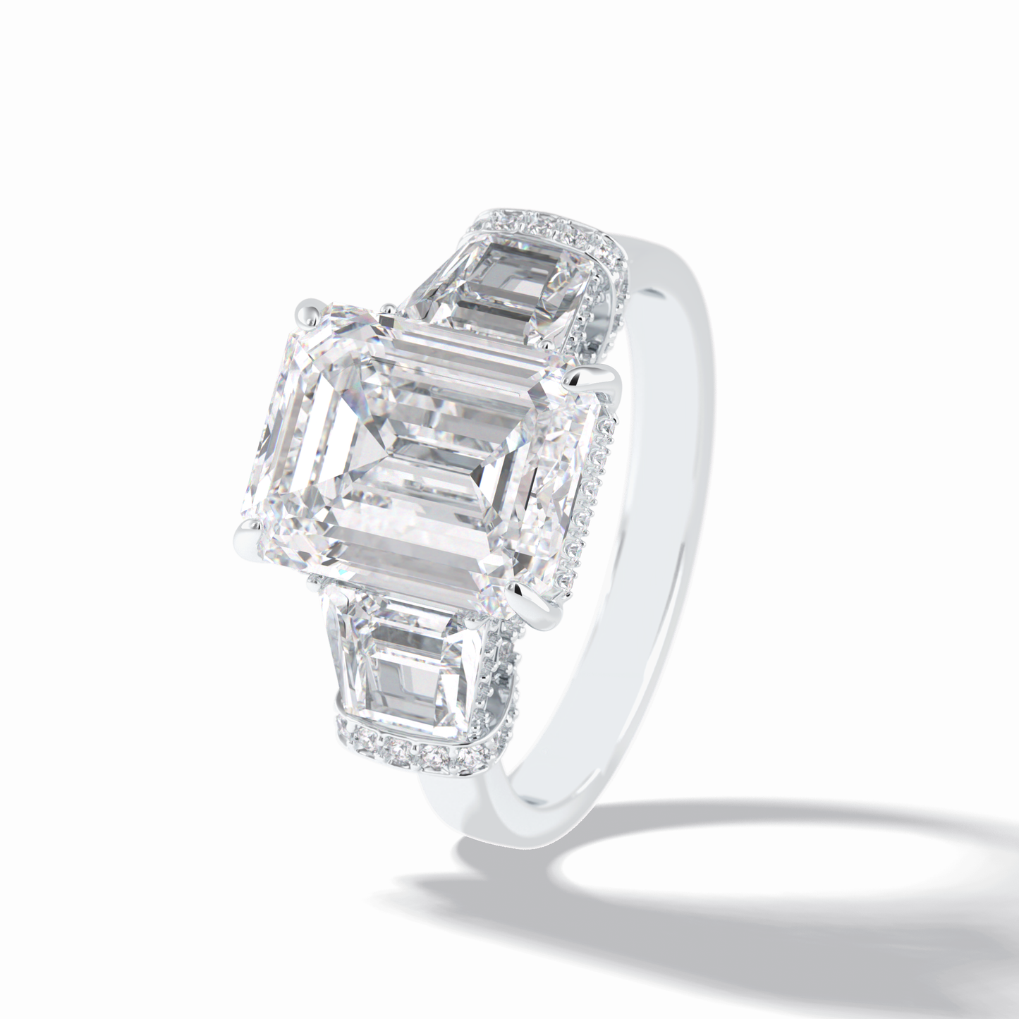 Emerald Three Stone Lab Grown Diamond Engagement Ring