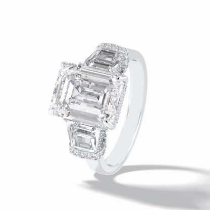 Emerald Three Stone Lab Grown Diamond Engagement Ring