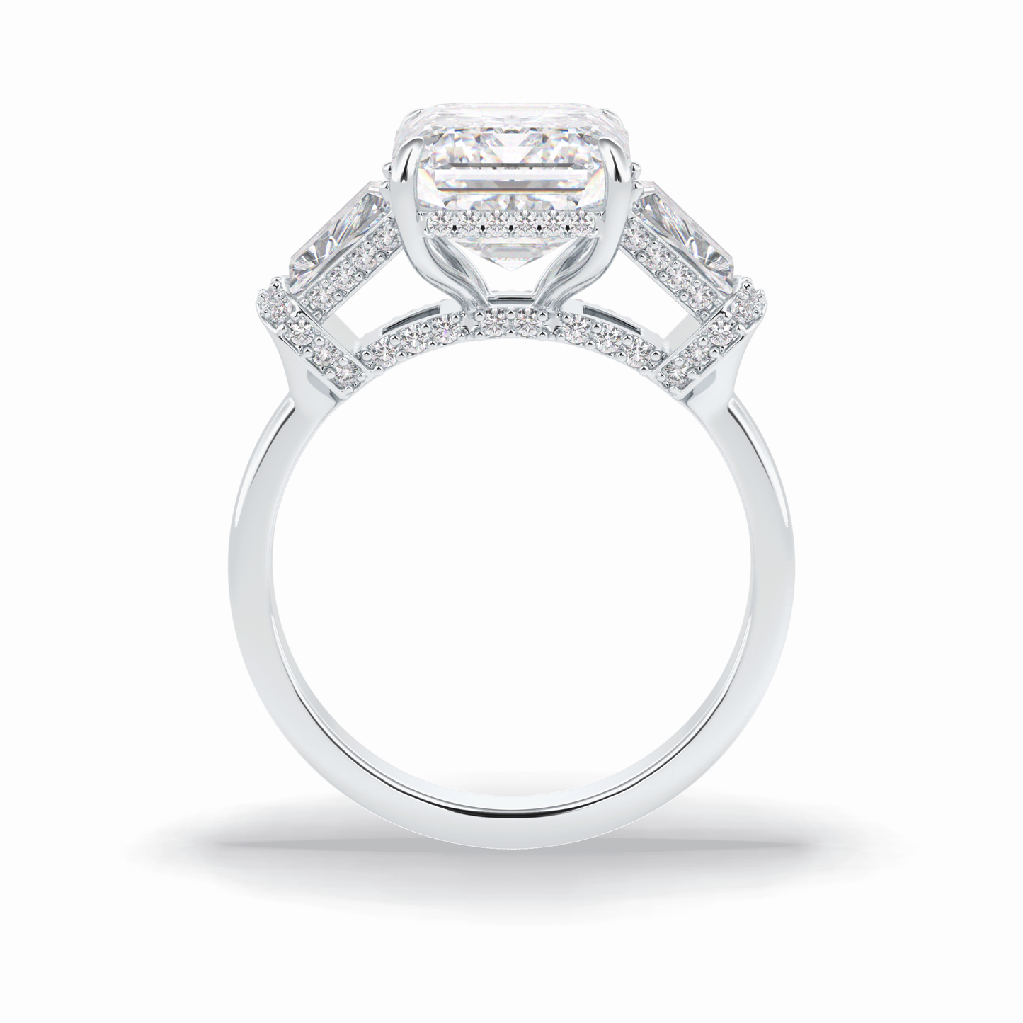 Emerald Three Stone Lab Grown Diamond Engagement Ring
