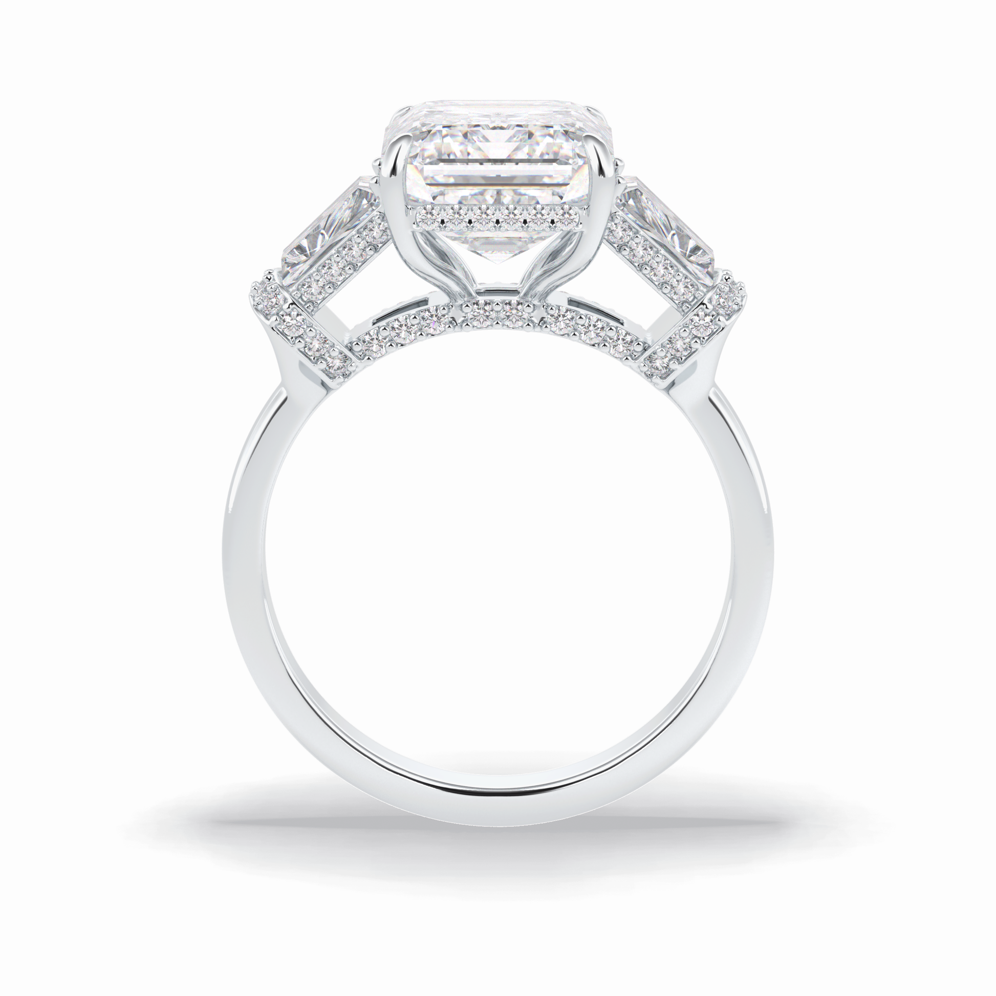 Emerald Three Stone Lab Grown Diamond Engagement Ring