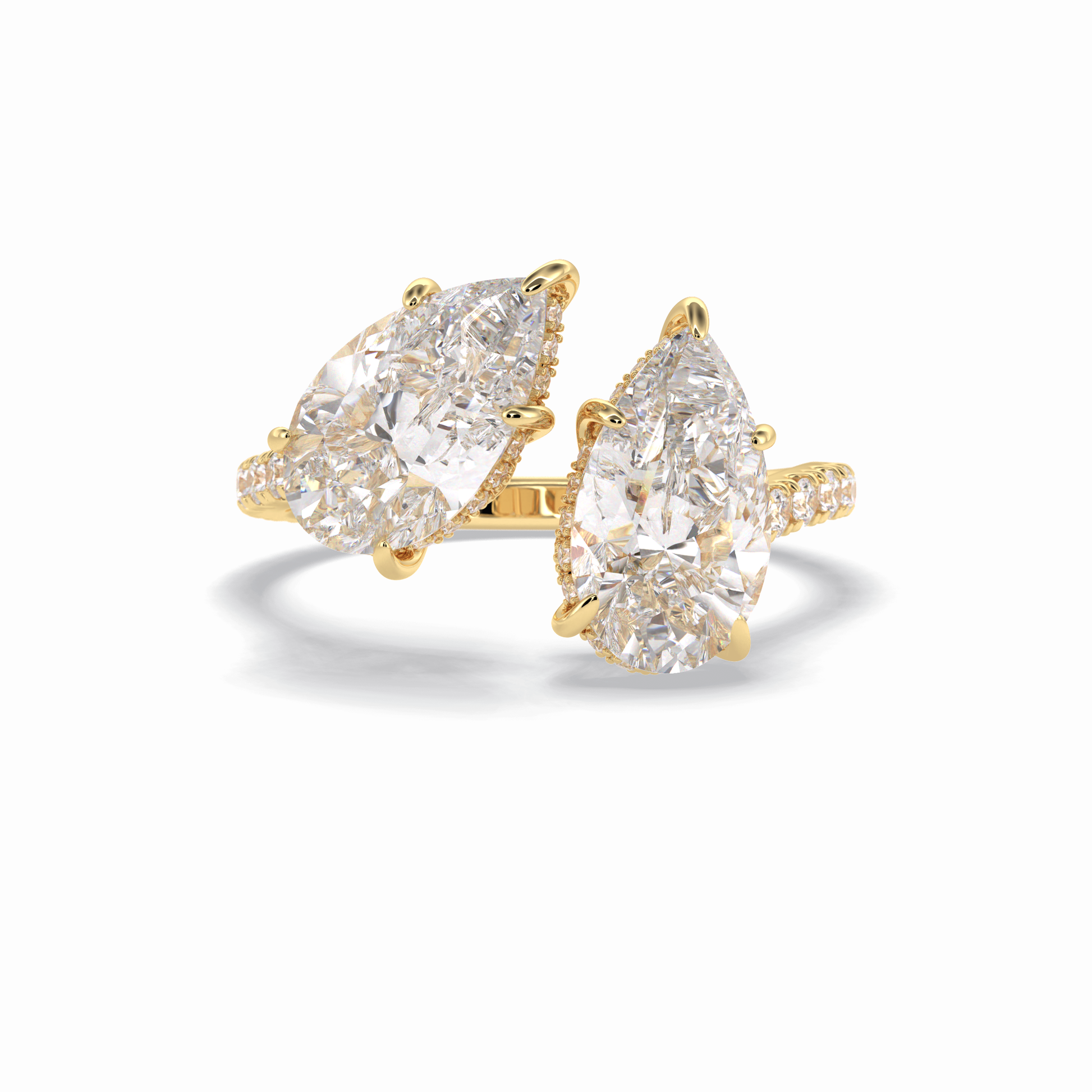 Pear Two Stone & Pave Lab Grown Diamond Engagement Ring