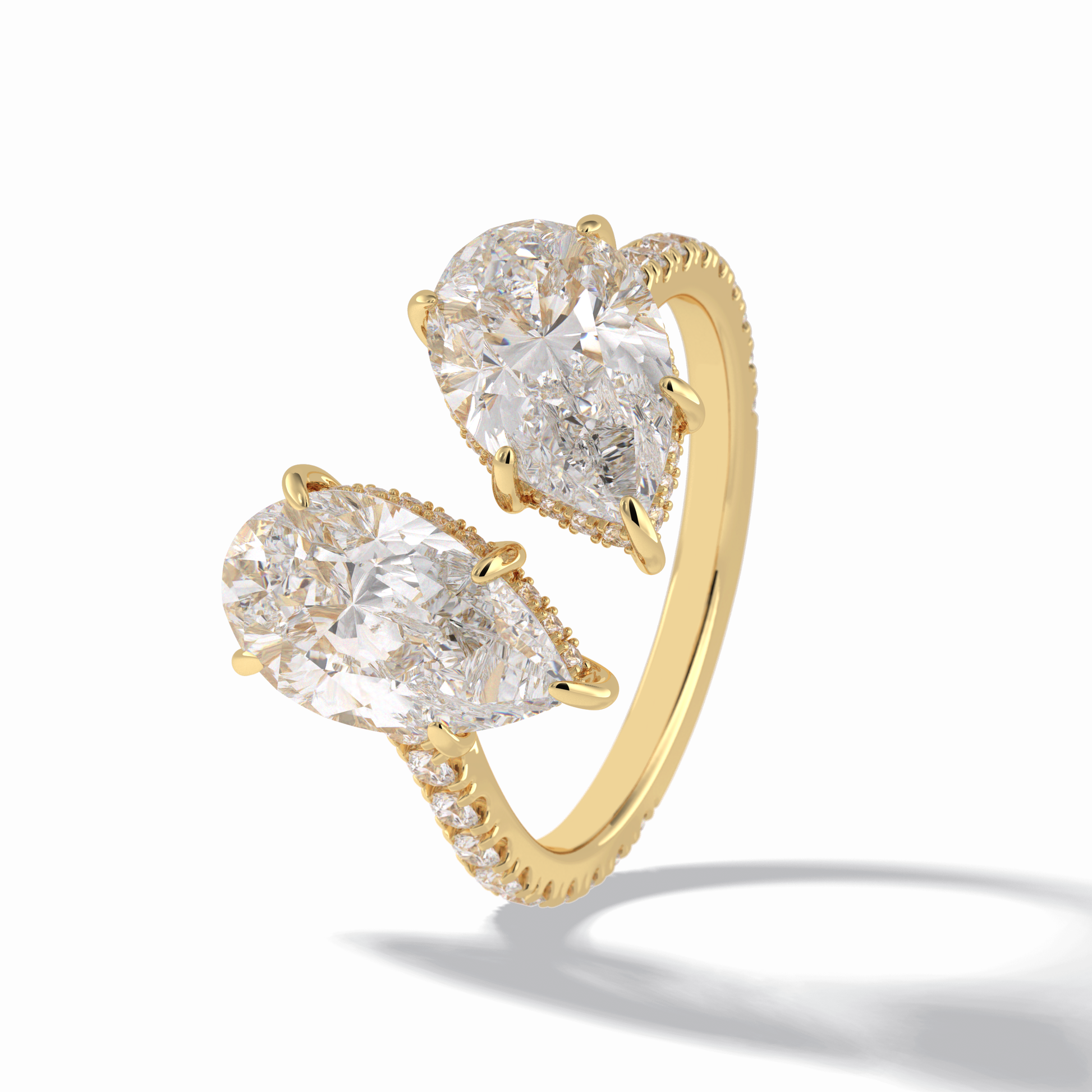 Pear Two Stone & Pave Lab Grown Diamond Engagement Ring
