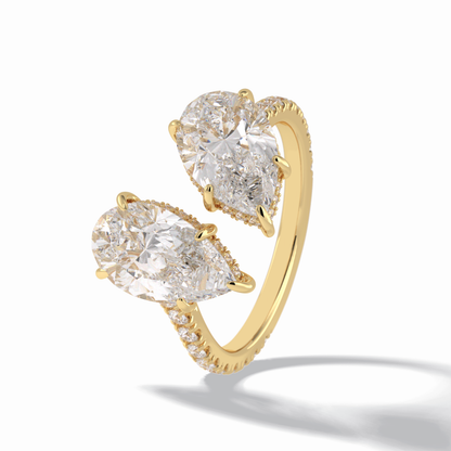 Pear Two Stone & Pave Lab Grown Diamond Engagement Ring
