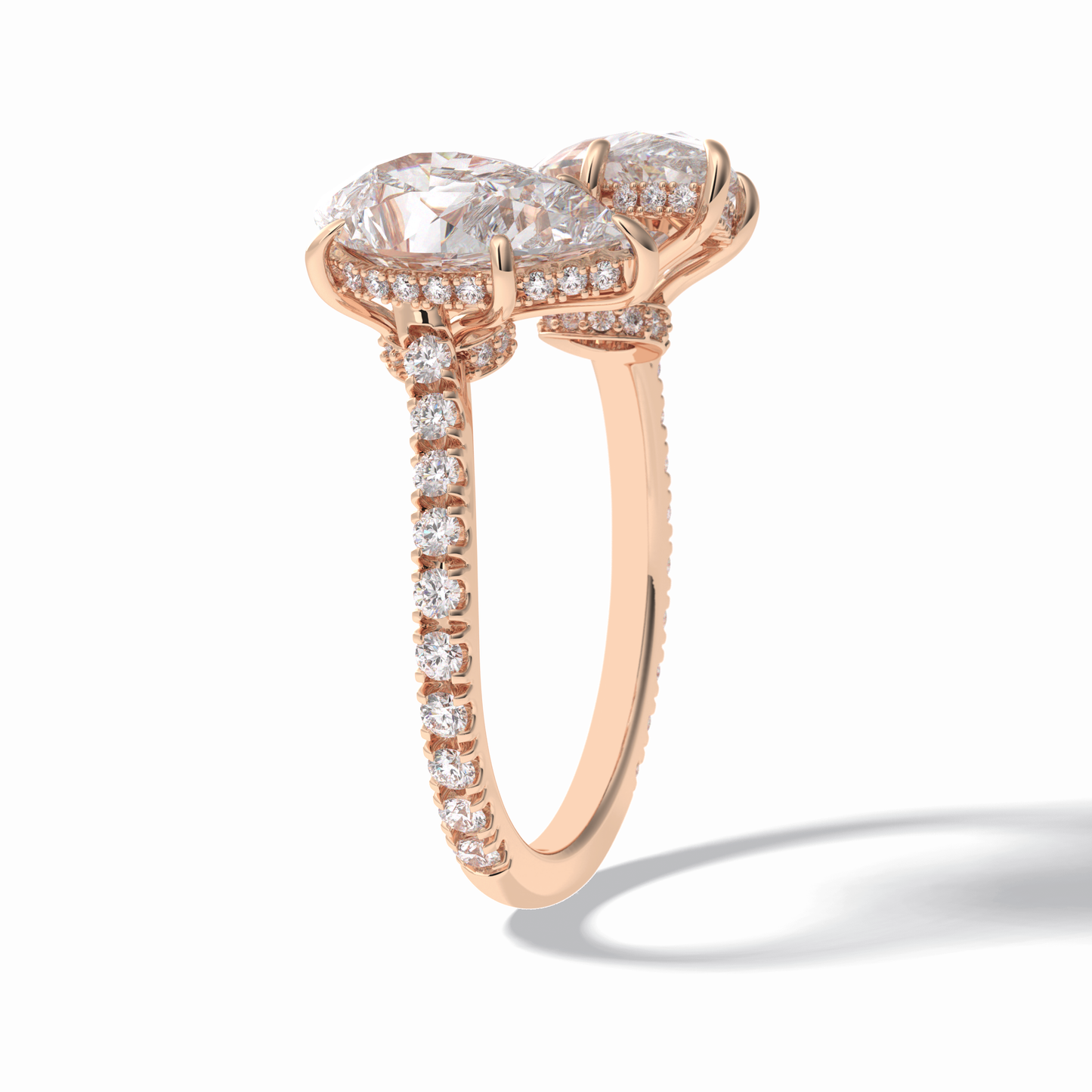 Pear Two Stone & Pave Lab Grown Diamond Engagement Ring