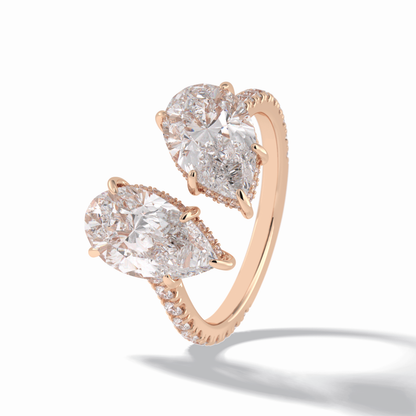 Pear Two Stone & Pave Lab Grown Diamond Engagement Ring