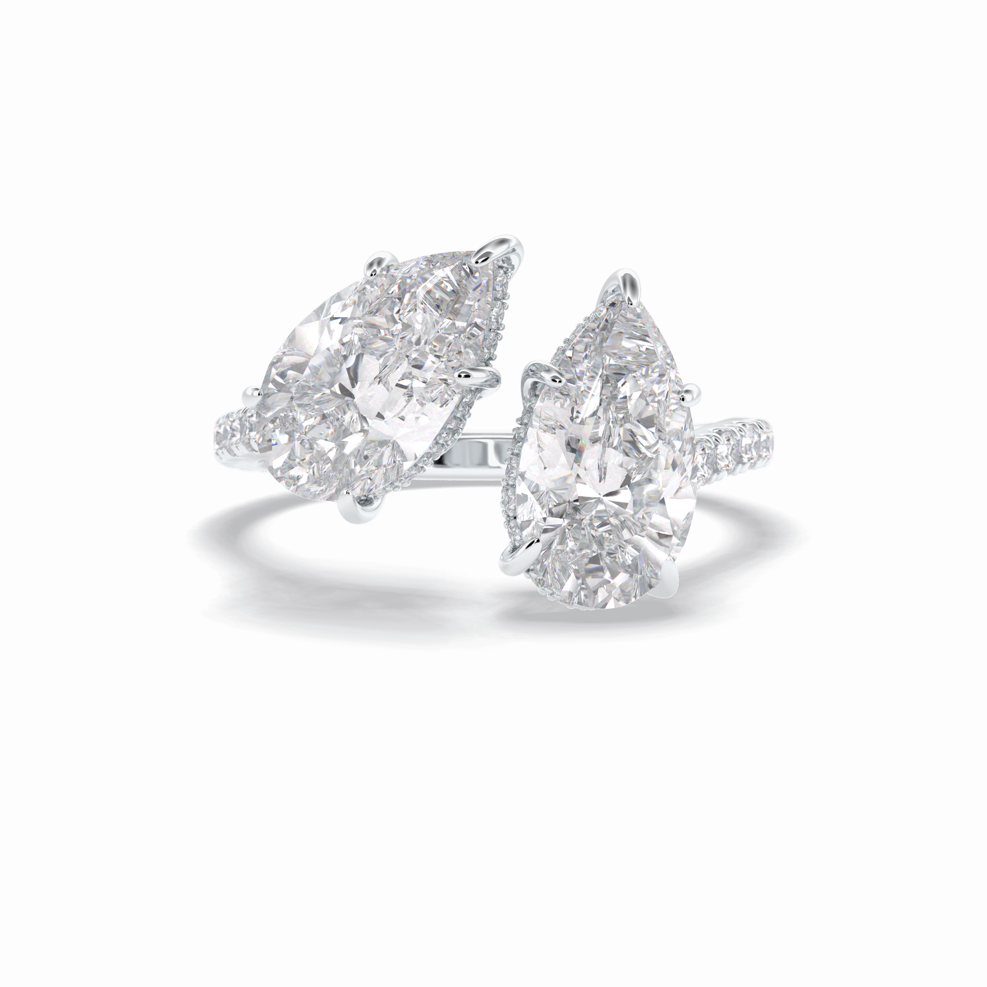 Pear Two Stone & Pave Lab Grown Diamond Engagement Ring