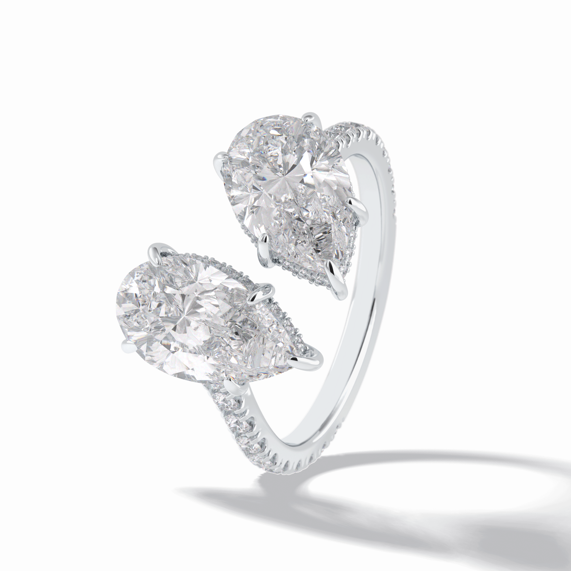 Pear Two Stone & Pave Lab Grown Diamond Engagement Ring