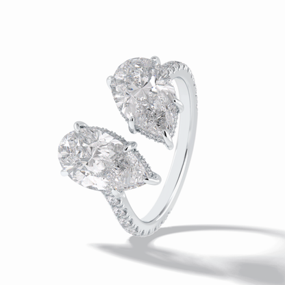 Pear Two Stone & Pave Lab Grown Diamond Engagement Ring