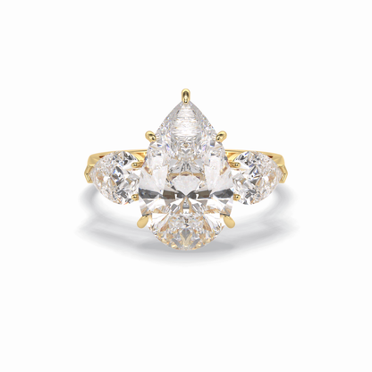 Pear Hidden Halo & Three Stones Lab Grown Diamond Engagement Ring