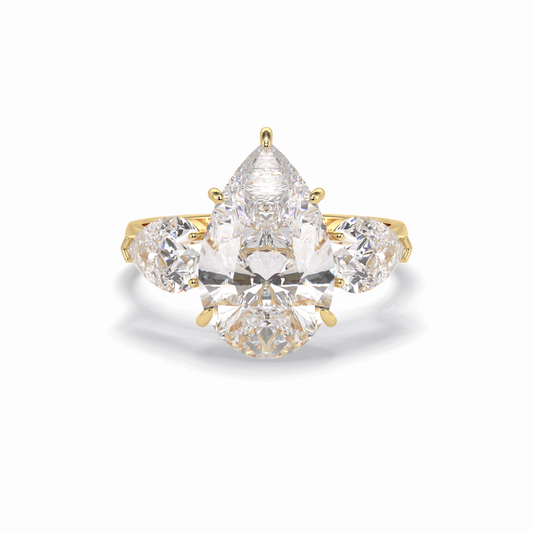 Pear Hidden Halo & Three Stones Lab Grown Diamond Engagement Ring