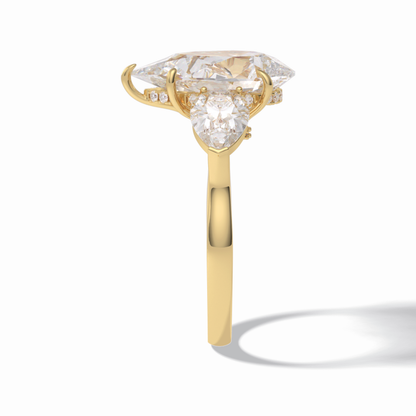 Pear Hidden Halo & Three Stones Lab Grown Diamond Engagement Ring