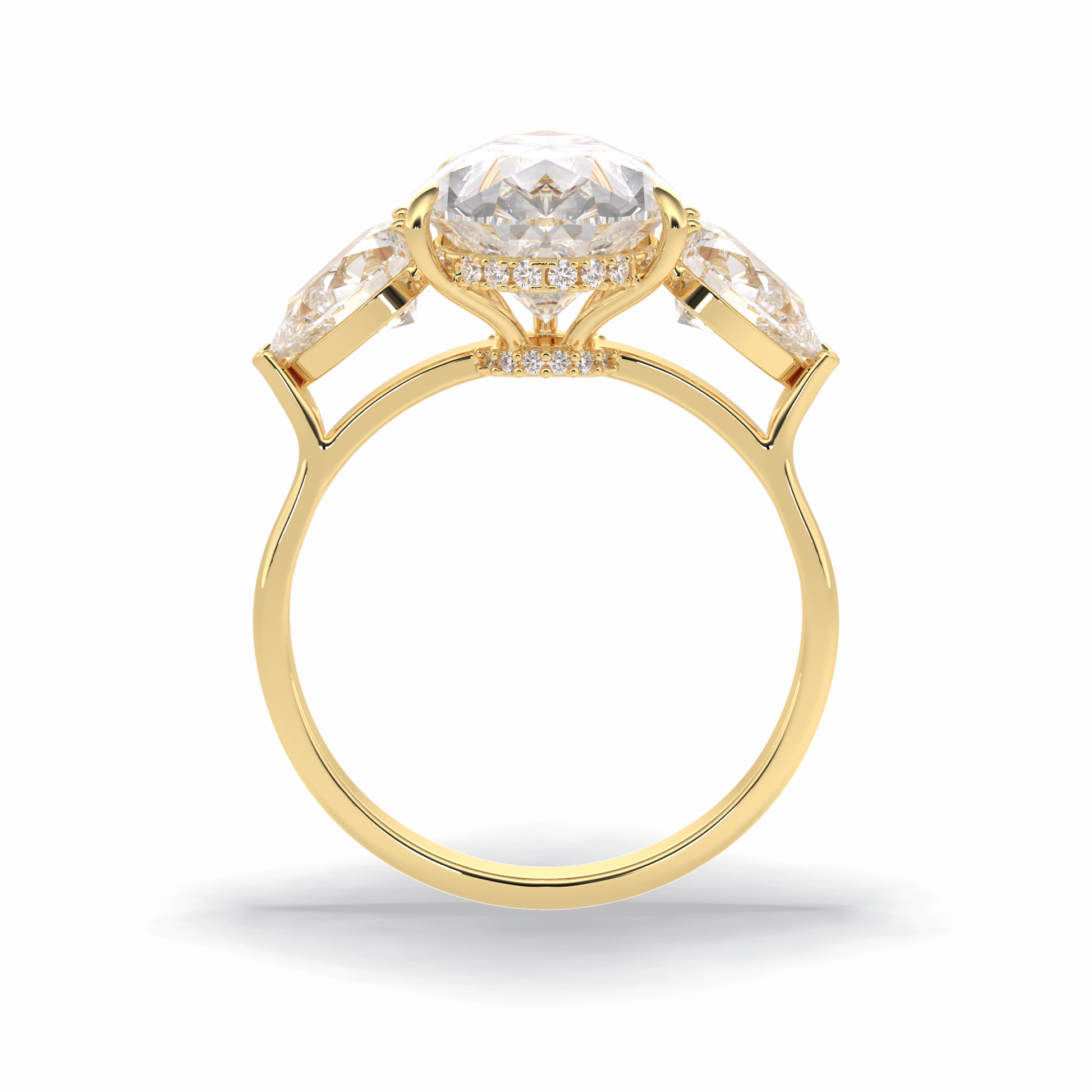 Pear Hidden Halo & Three Stones Lab Grown Diamond Engagement Ring