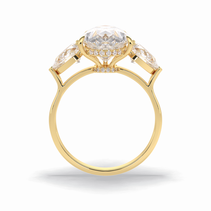 Pear Hidden Halo & Three Stones Lab Grown Diamond Engagement Ring