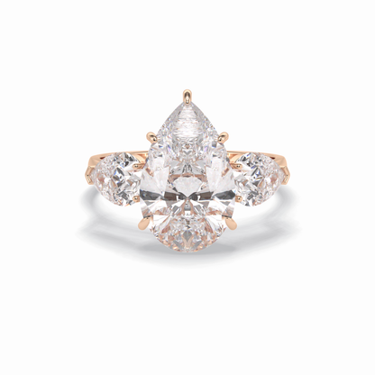 Pear Hidden Halo & Three Stones Lab Grown Diamond Engagement Ring