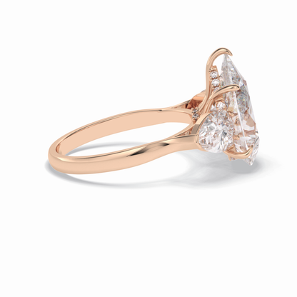 Pear Hidden Halo & Three Stones Lab Grown Diamond Engagement Ring