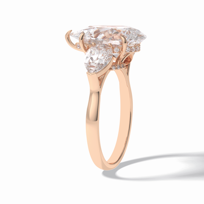 Pear Hidden Halo & Three Stones Lab Grown Diamond Engagement Ring
