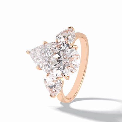 Pear Hidden Halo & Three Stones Lab Grown Diamond Engagement Ring