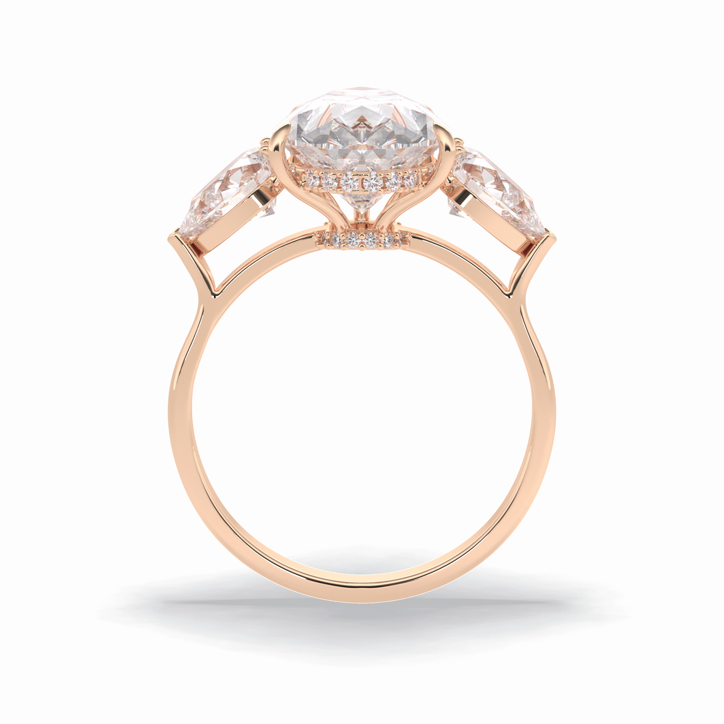 Pear Hidden Halo & Three Stones Lab Grown Diamond Engagement Ring