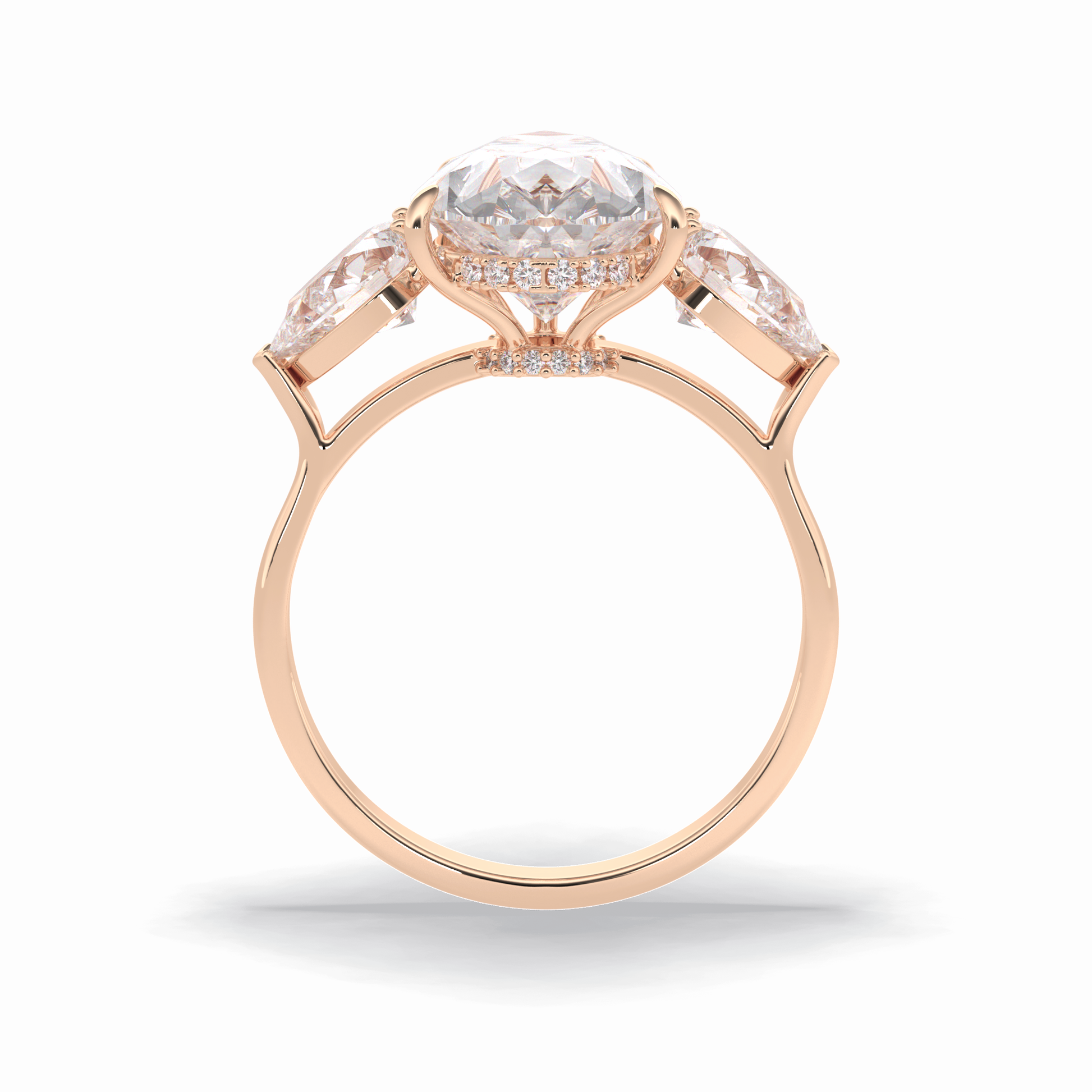 Pear Hidden Halo & Three Stones Lab Grown Diamond Engagement Ring