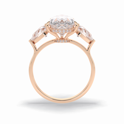 Pear Hidden Halo & Three Stones Lab Grown Diamond Engagement Ring