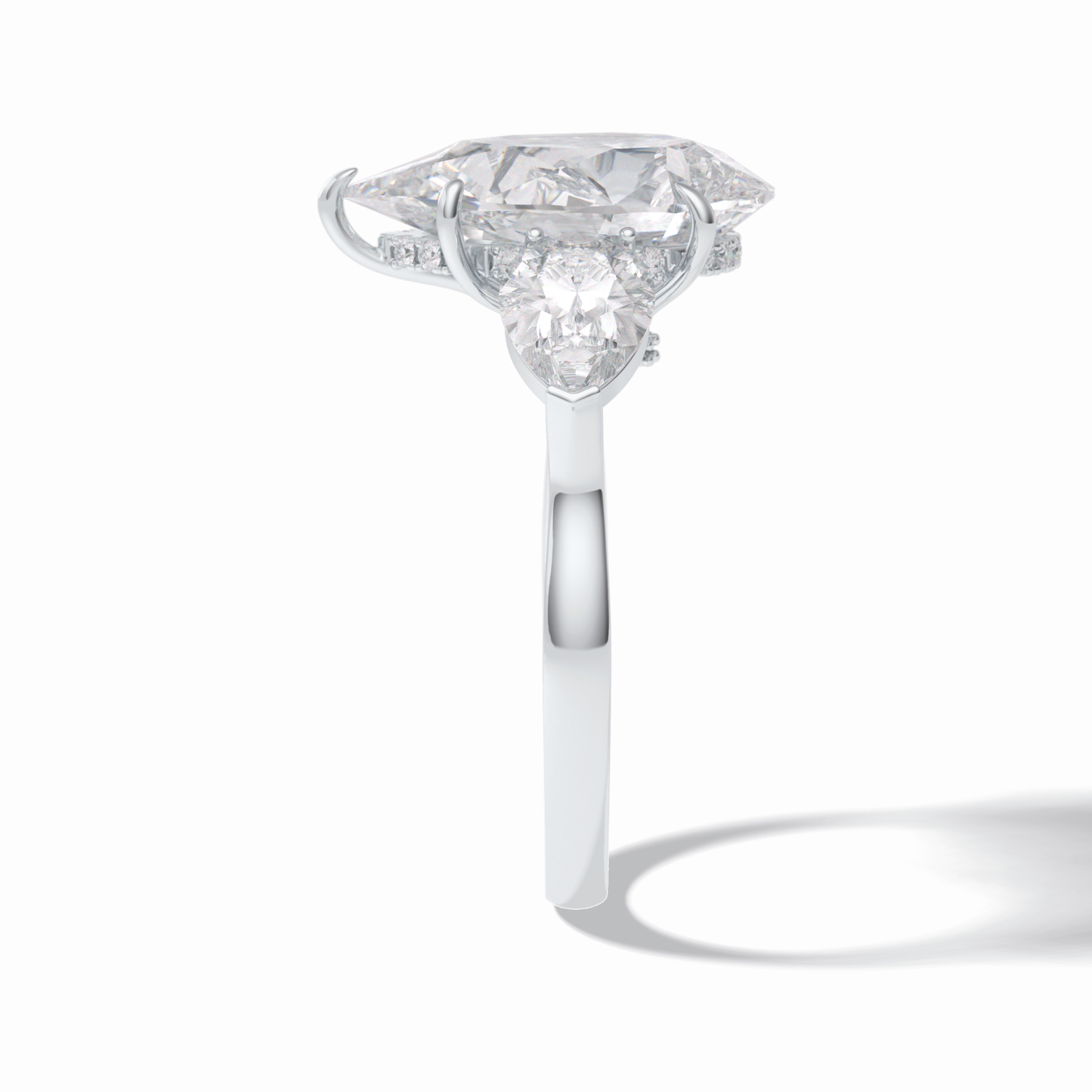 Pear Hidden Halo & Three Stones Lab Grown Diamond Engagement Ring