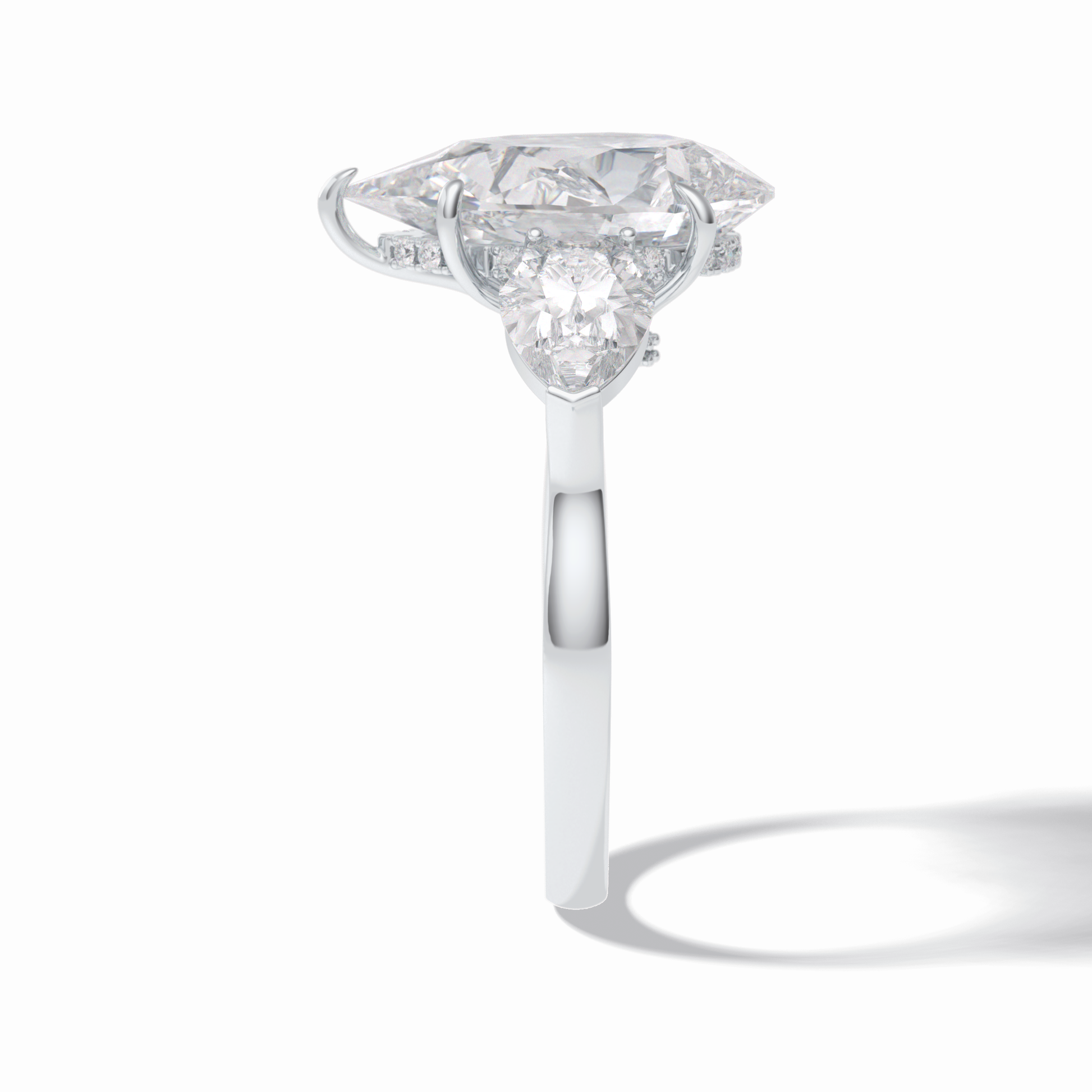 Pear Hidden Halo & Three Stones Lab Grown Diamond Engagement Ring
