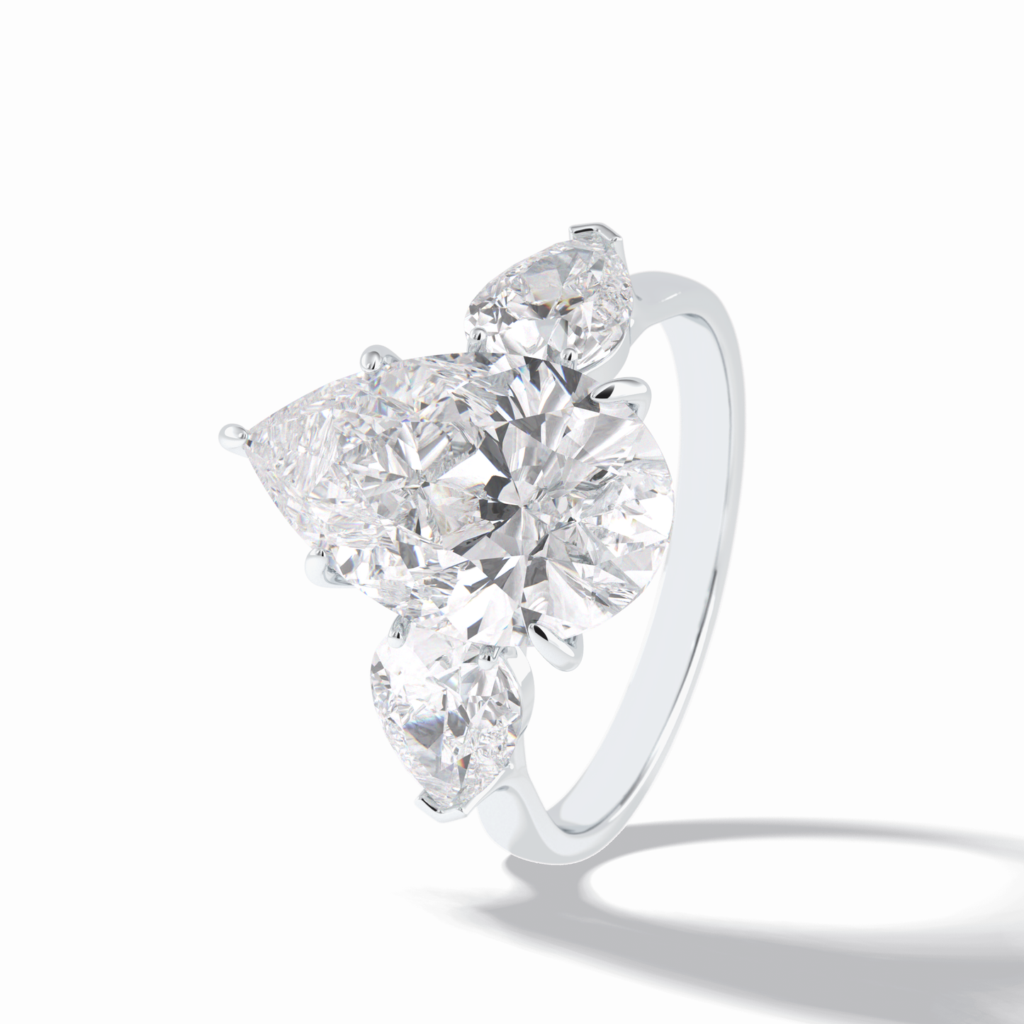 Pear Hidden Halo & Three Stones Lab Grown Diamond Engagement Ring
