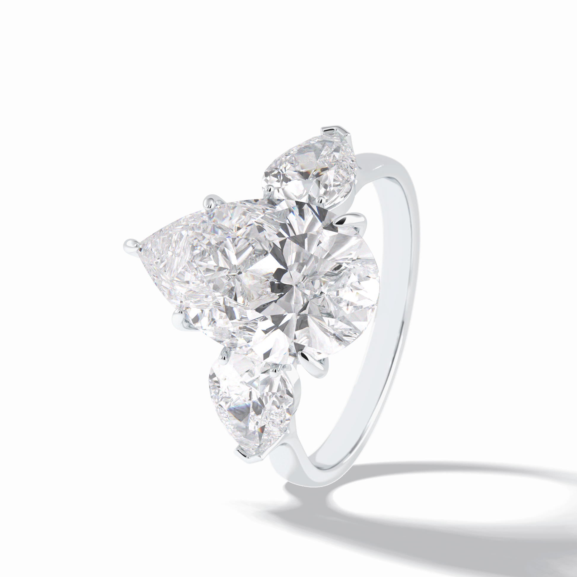 Pear Hidden Halo & Three Stones Lab Grown Diamond Engagement Ring