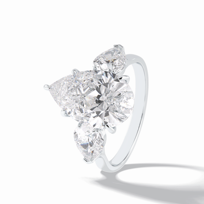 Pear Hidden Halo & Three Stones Lab Grown Diamond Engagement Ring