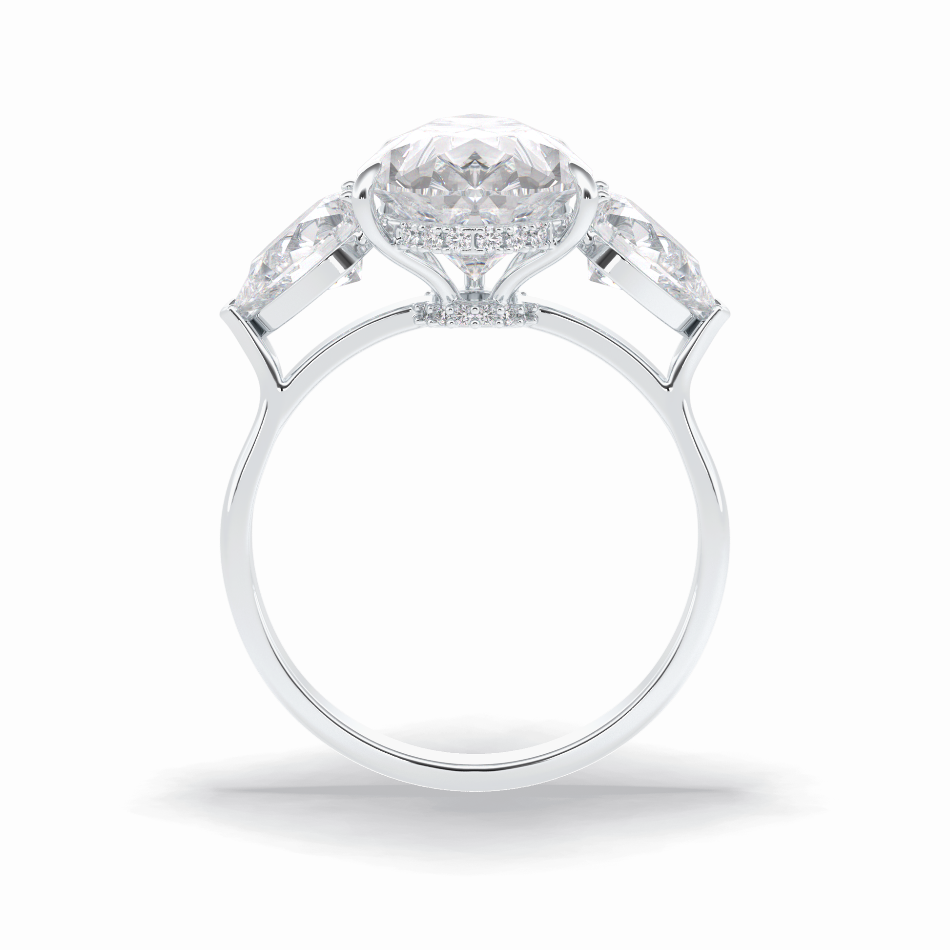 Pear Hidden Halo & Three Stones Lab Grown Diamond Engagement Ring