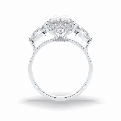 Pear Hidden Halo & Three Stones Lab Grown Diamond Engagement Ring