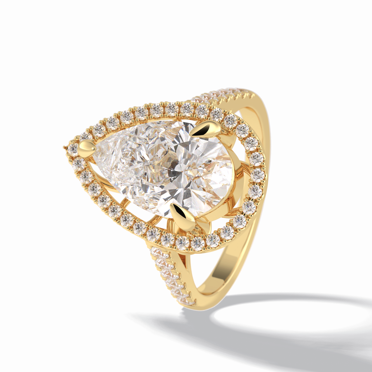 Pear Halo & Pave Lab Grown Diamond Engagement Ring