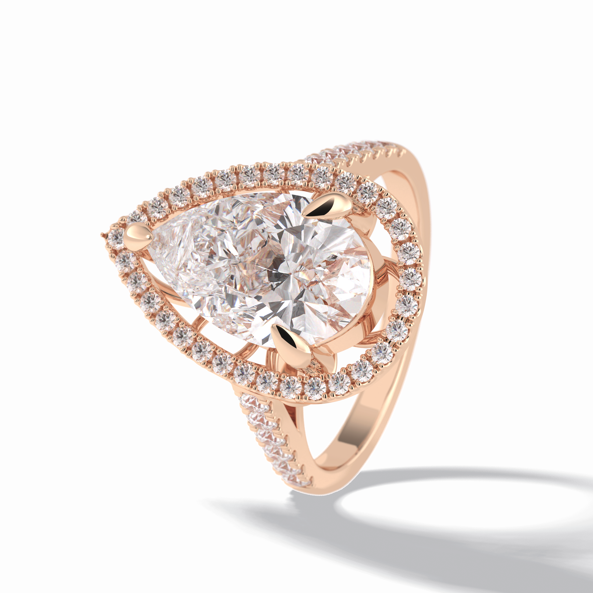 Pear Halo & Pave Lab Grown Diamond Engagement Ring