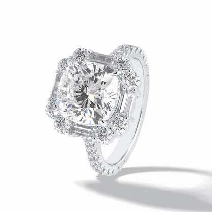 Cushion Halo & Pave Lab Grown Diamond Engagement Ring