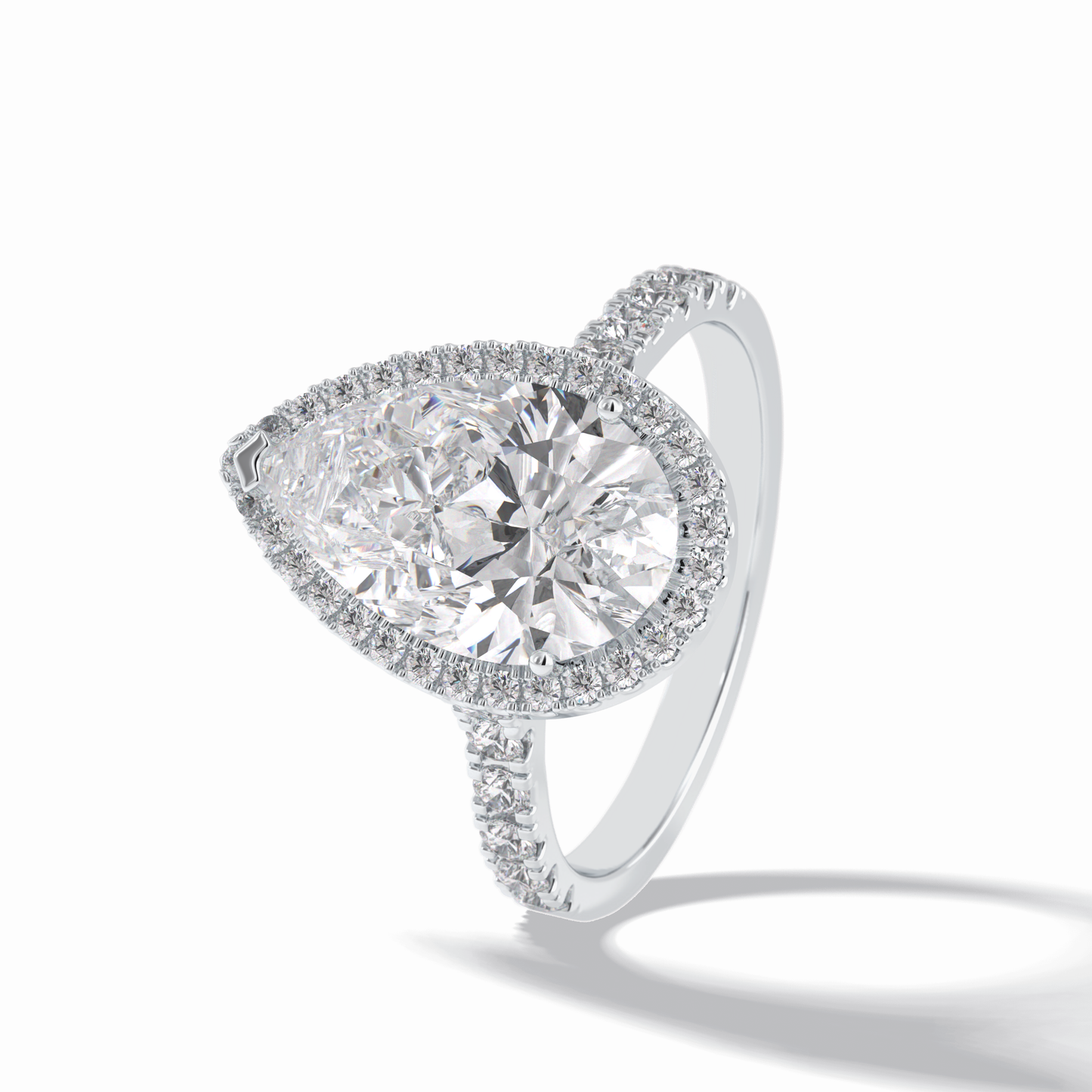 Pear Cut Halo & Pave Lab Grown Diamond Engagement Ring
